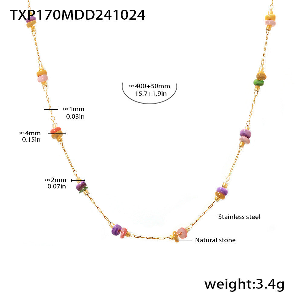 D관 - 컬러 천연석 캐주얼 럭셔리 스테인리스 스틸 더블 레이어 목걸이 팔찌 [E174-P1694] 24.11-2