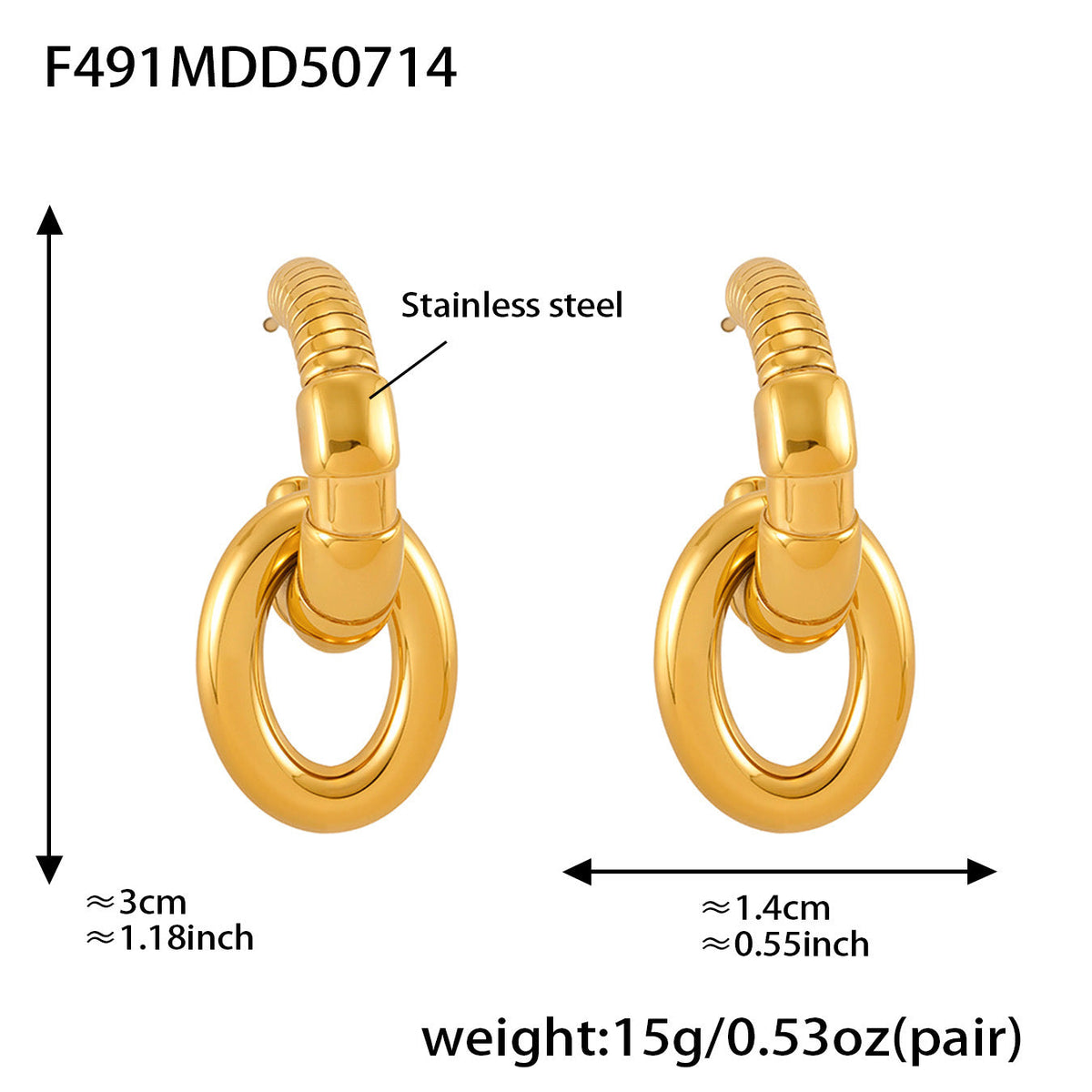 D관 - 스테인리스 스틸 비정형 C형 투톤 귀걸이 [F491-F492-F1095] 25.07-3