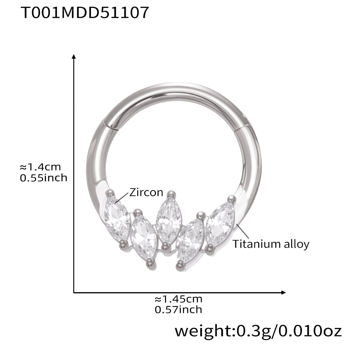 D관 - 티타늄 합금 스틸 큐빅 심리스 링 코 피어싱 [T001] 25.11-2