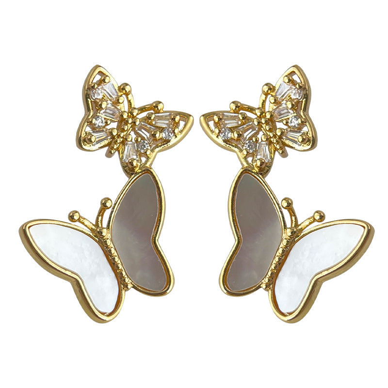 C관 - 자개 큐빅 나비 리본 14K 도금 귀걸이 [4396] 24.07-1