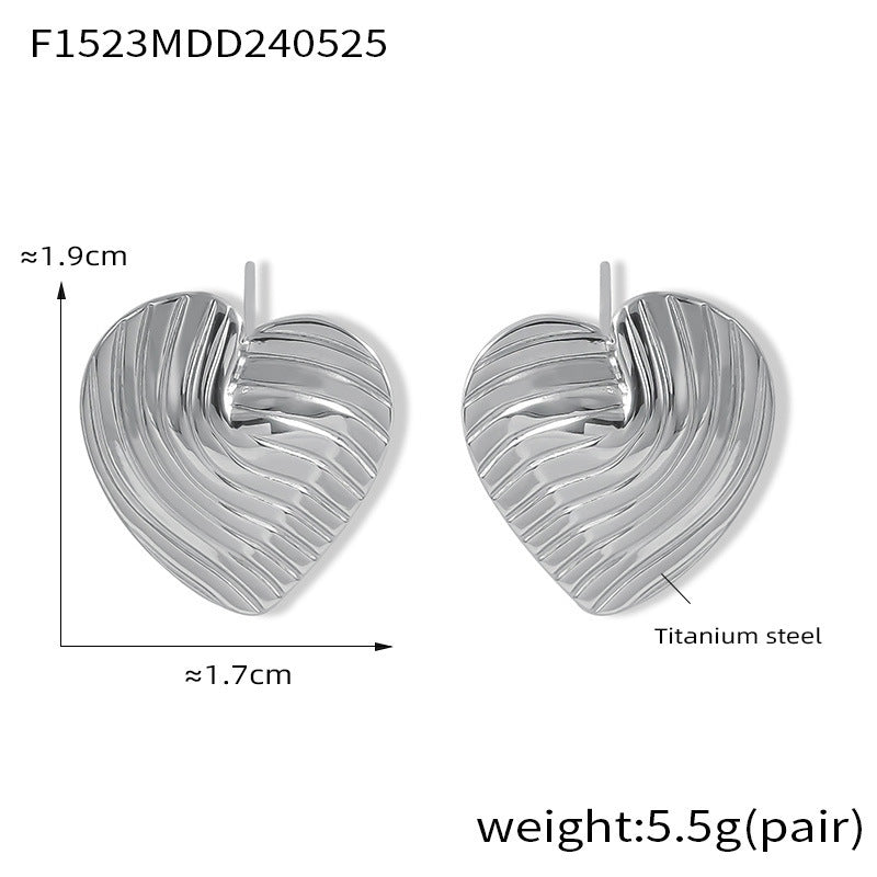 D관 - 티타늄 스틸 18K 도금 하트 물결 패턴 캐주얼 감성 귀걸이 [F1523] 24.05-5