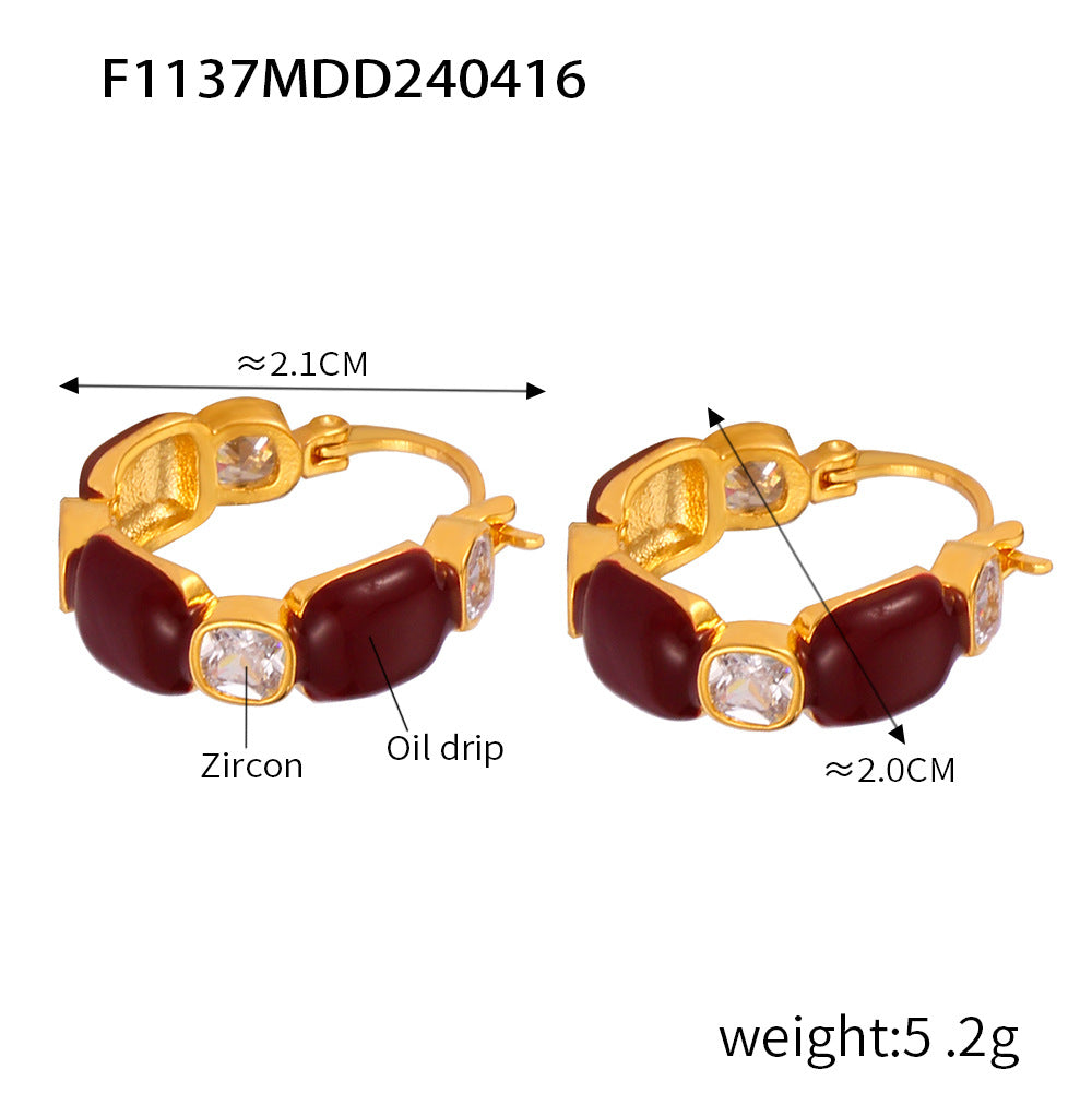 D관 - 스테인리스 스틸 레드 디자인 오일 코팅 귀걸이 [F1136] 24.12-4