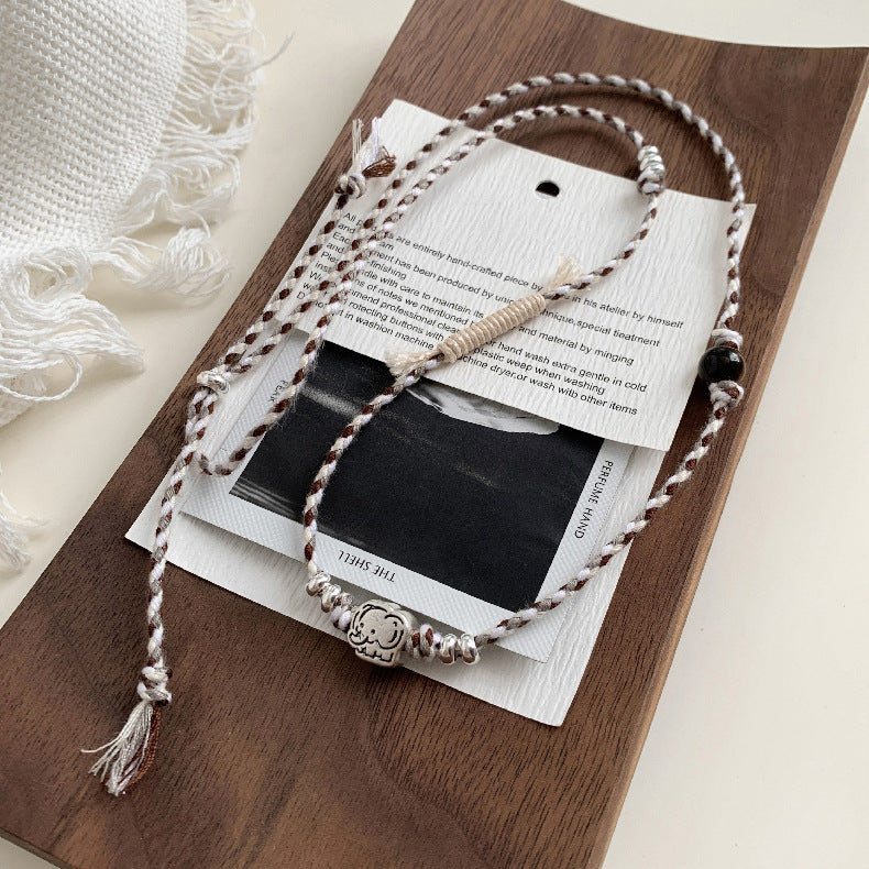 A관 - 925 실버 코끼리 핸드메이드 비즈 스트랩 팔찌 목걸이 [1608] 25.11-2