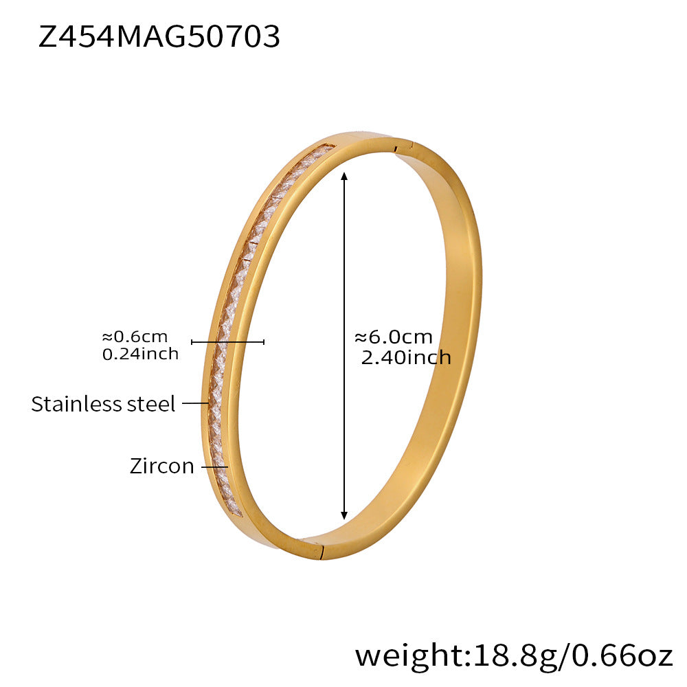 D관 - 대나무 물결 디자인 큐빅 스테인리스 스틸 18K 도금 팔찌 [Z454] 25.07-2