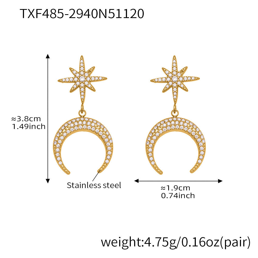 D관 - 스테인리스 스틸 팔각별 초승달 큐빅 펜던트 귀걸이 목걸이 [TXP485] 25.11-4