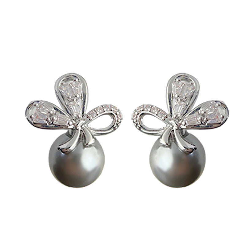 C관 - 고급스러운 글라스 진주 나비 은침 귀걸이 [3968] 24.05-5