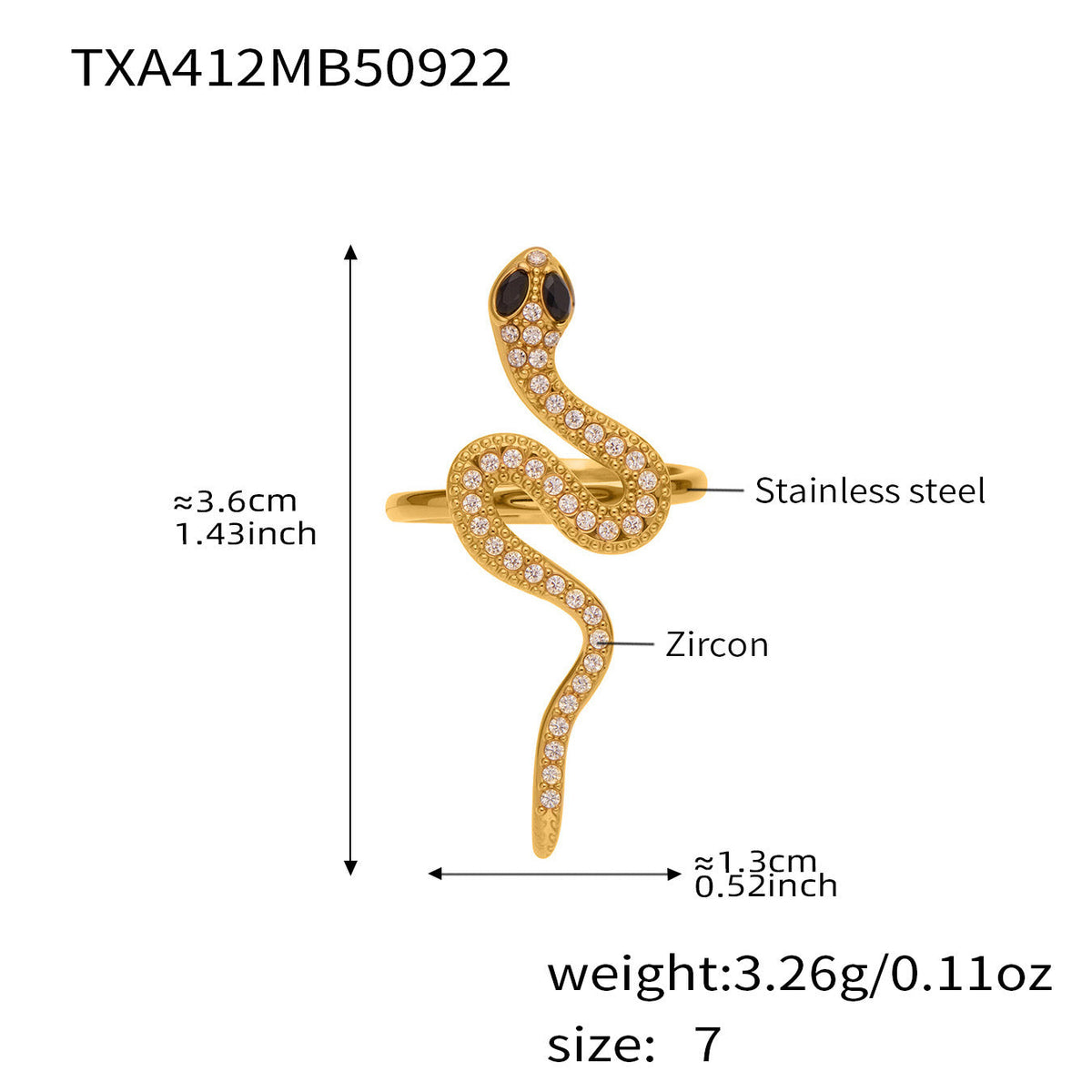 D관 - 18K 도금 스테인리스 스틸 큐빅 뱀 디자인 반지 귀걸이 [TXF412] 25.10-1