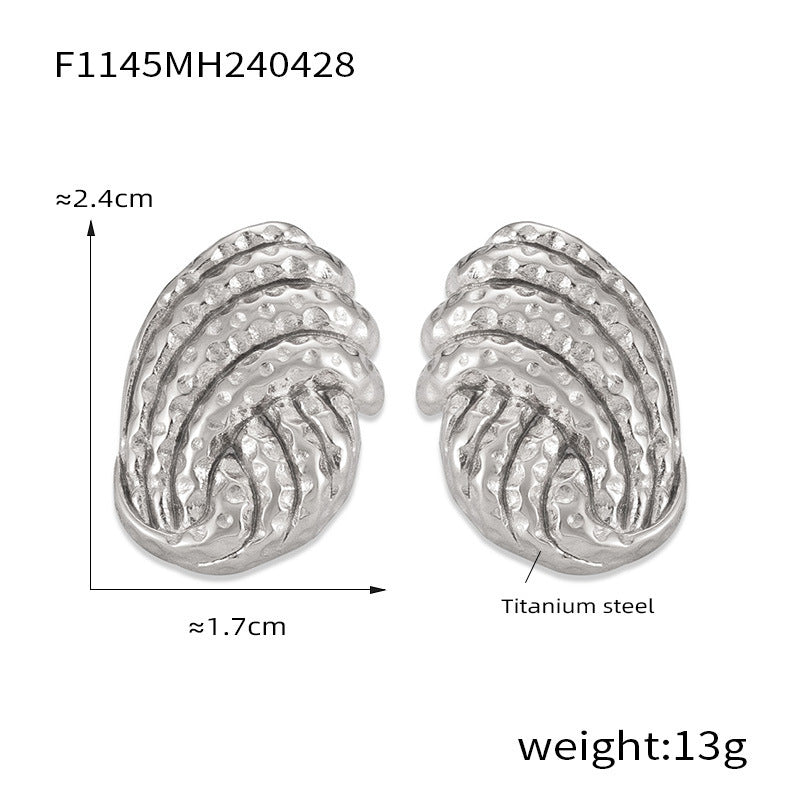 D관 - 트렌디 유니크 인기 티타늄 스틸 18K 도금 망치질 소라 기하학적 사각형 귀걸이 [F1145-6] 24.05-1