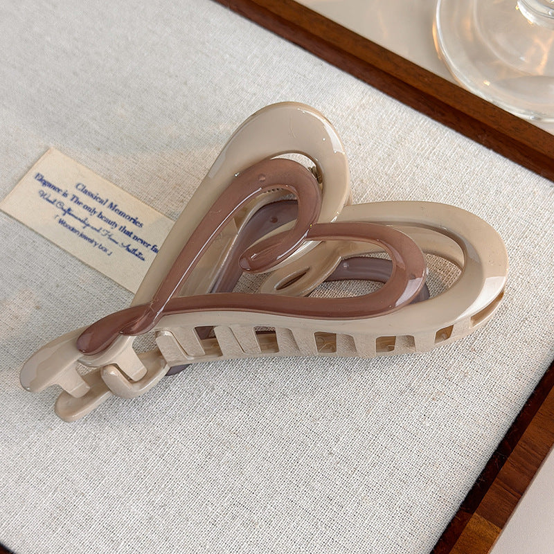 E관 - 브라운 더블 레이어 하트 모양 집게핀 [27753] 25.12-1