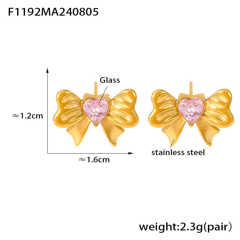 D관 - 스테인리스 스틸 도금 하트와 리본 큐빅 글라스 귀걸이 [F1191-F1192-F1193] 24.08-2