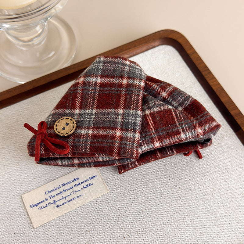 E관 - 리본 체크무늬 대형 빈티지 집게핀 [27613] 25.10-5