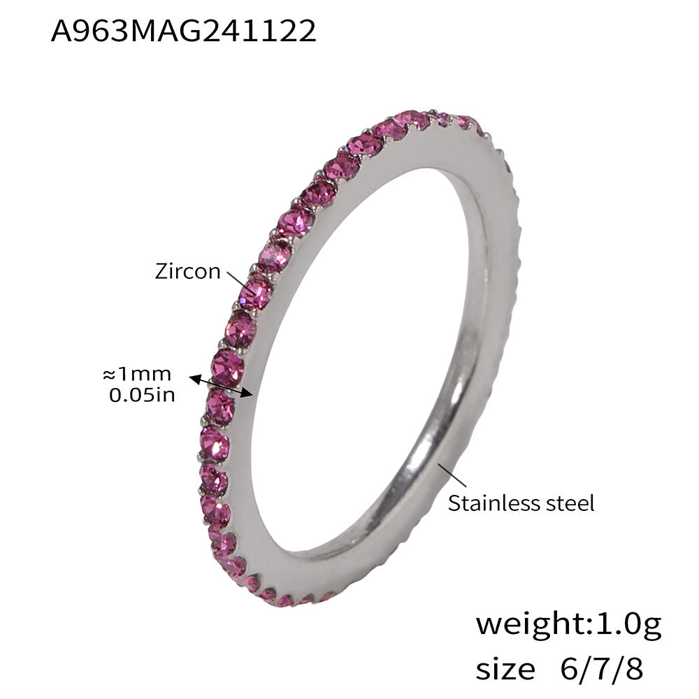 D관 - 1.5mm 슬림 풀 큐빅 유니크 커플링 PVD 18K 도금 반지 [A963] 24.11-5