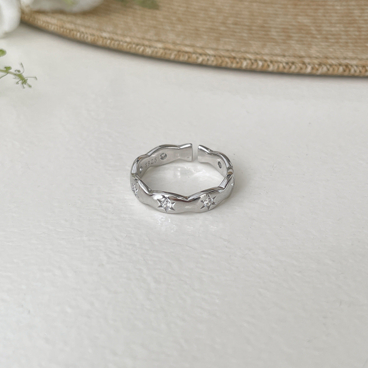 A관 - 925 실버 오각별 큐빅 오픈형 비즈줄 반지 [JZ-0709] 25.09-4