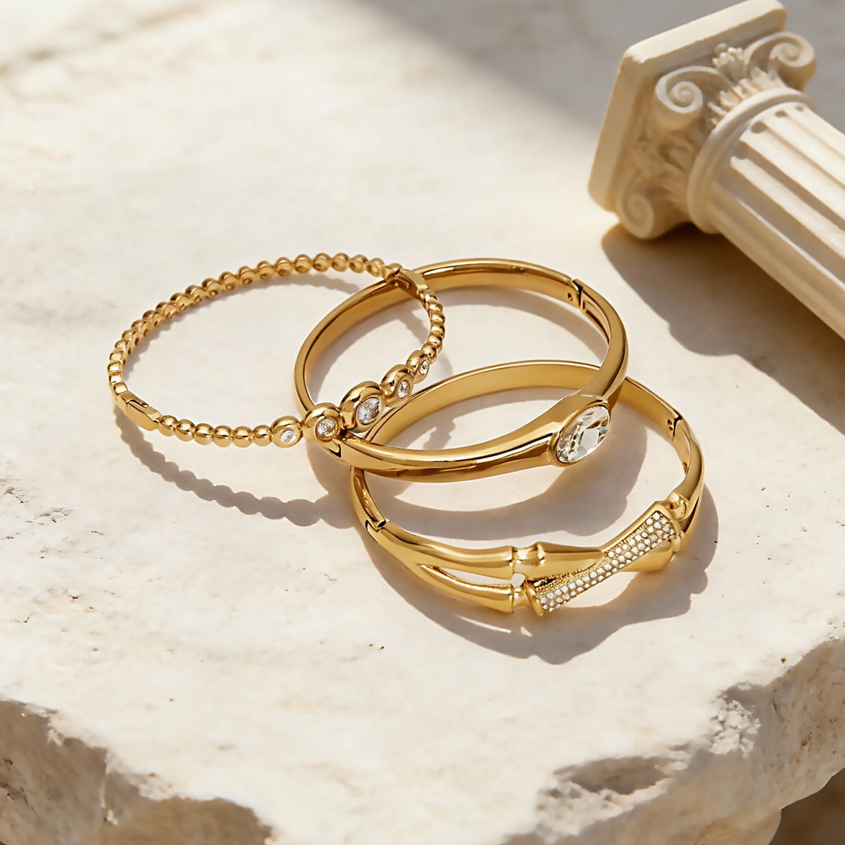 D관 - 스테인리스 스틸 18K 도금 큐빅 버클 팔찌 [Z525-Z527] 25.12-3