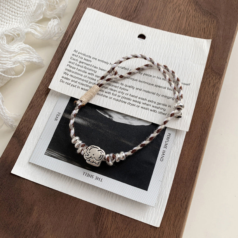 A관 - 925 실버 코끼리 핸드메이드 비즈 스트랩 팔찌 목걸이 [1608] 25.11-2