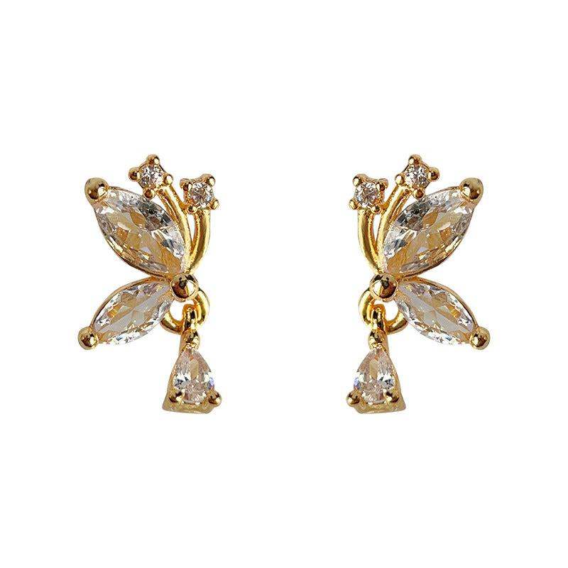 C관 - 미니 큐빅 나비 14K 도금 은침 귀걸이 우아하고 간결한 귀걸이 [3895] 24.04-4