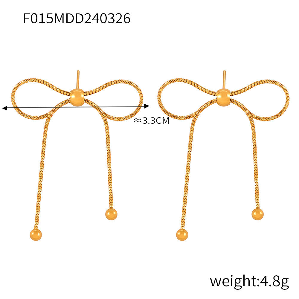 D관 - 레트로 하트 꼬임 펜던트 큐빅 리본 귀걸이 티타늄 스틸 목걸이 [F015-P022] 24.04-2
