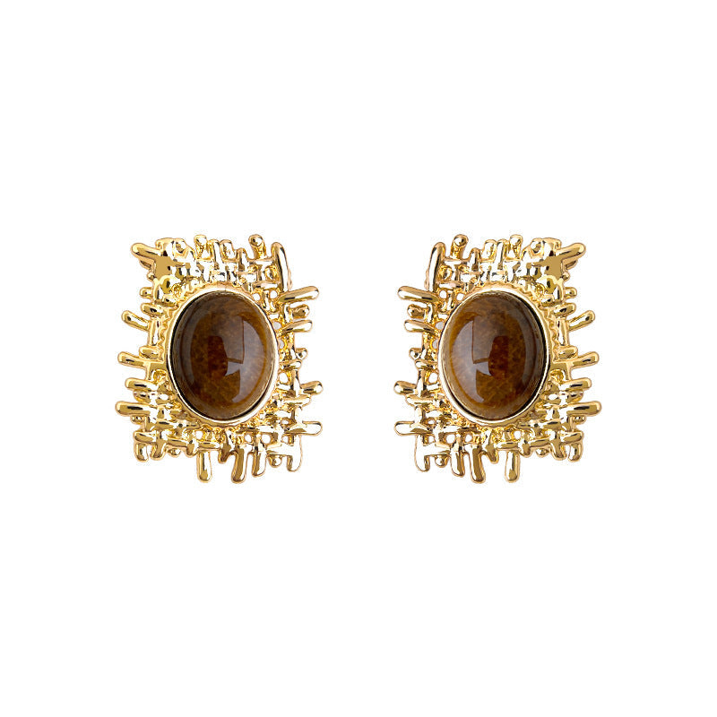 C관 - 호안석 비정형 망사 디자인 925 은침 귀걸이 [6977] 25.10-5