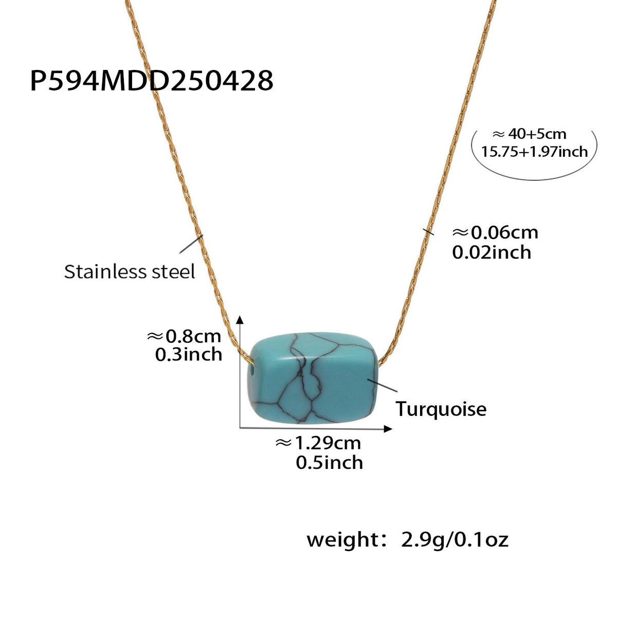 D관 - 직사각형 천연석 펜던트 18K 도금 스테인리스 스틸 목걸이 [P594] 25.05-1