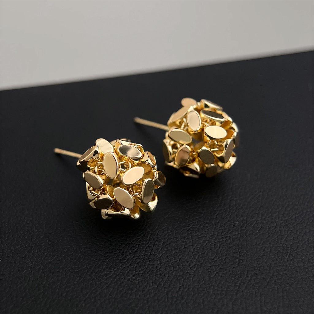 C관 - 14K 도금 불규칙 실버 조각 핸드메이드 원형 귀걸이 [5797-5798] 25.04-1