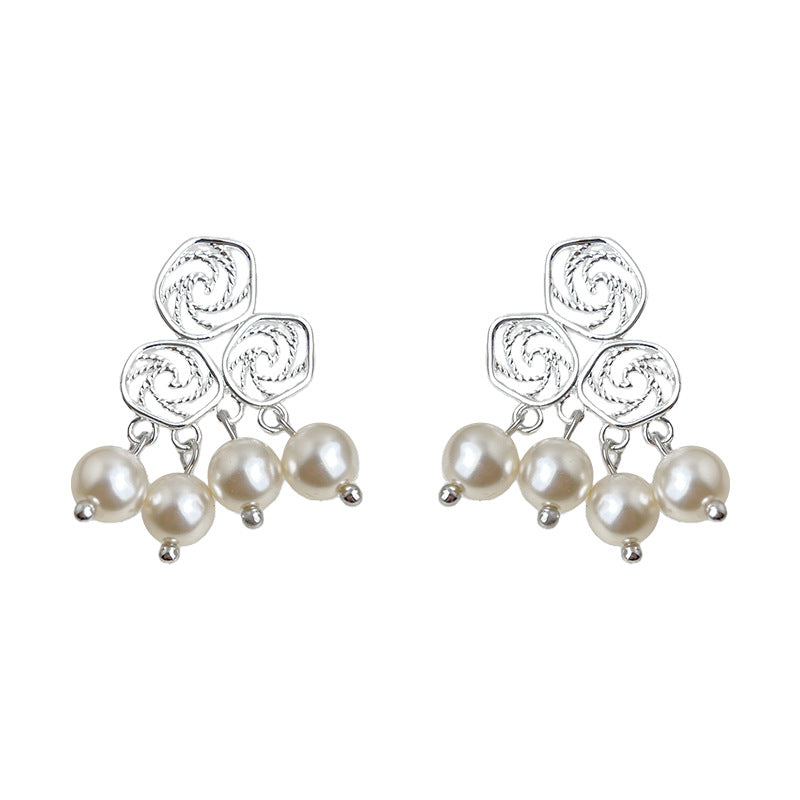C관 - 925 은침 문양 진주 핸드메이드 귀걸이 [7058] 25.11-2