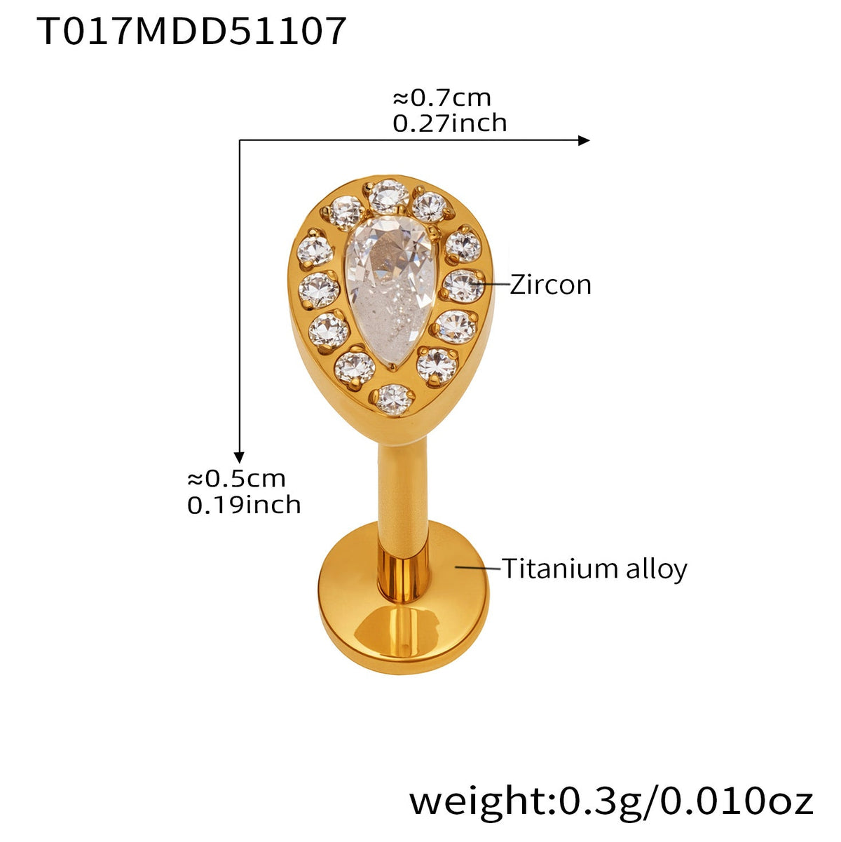 D관 - 티타늄 합금 스틸 입술용 단품 피어싱 [T009] 25.11-2