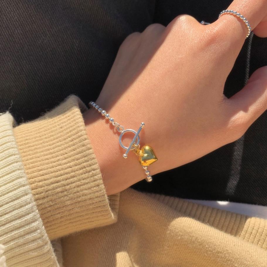 F관 - 925 실버 라운드 비즈 하트 OT고리 팔찌 [A323] 25.11-2