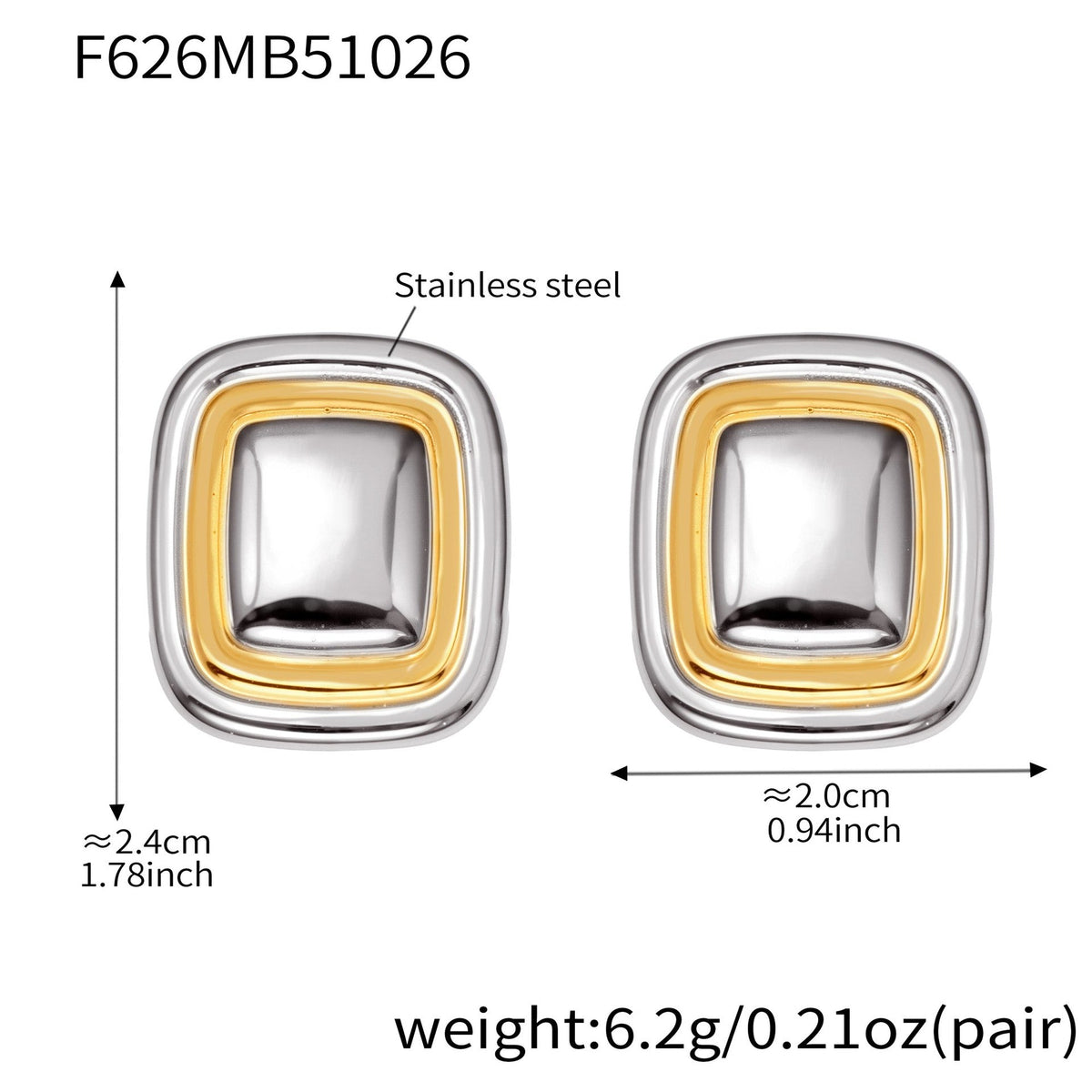 D관 - 스테인리스 18K 도금 8자형 스퀘어 모양 귀걸이 [F625-F626] 25.10-5