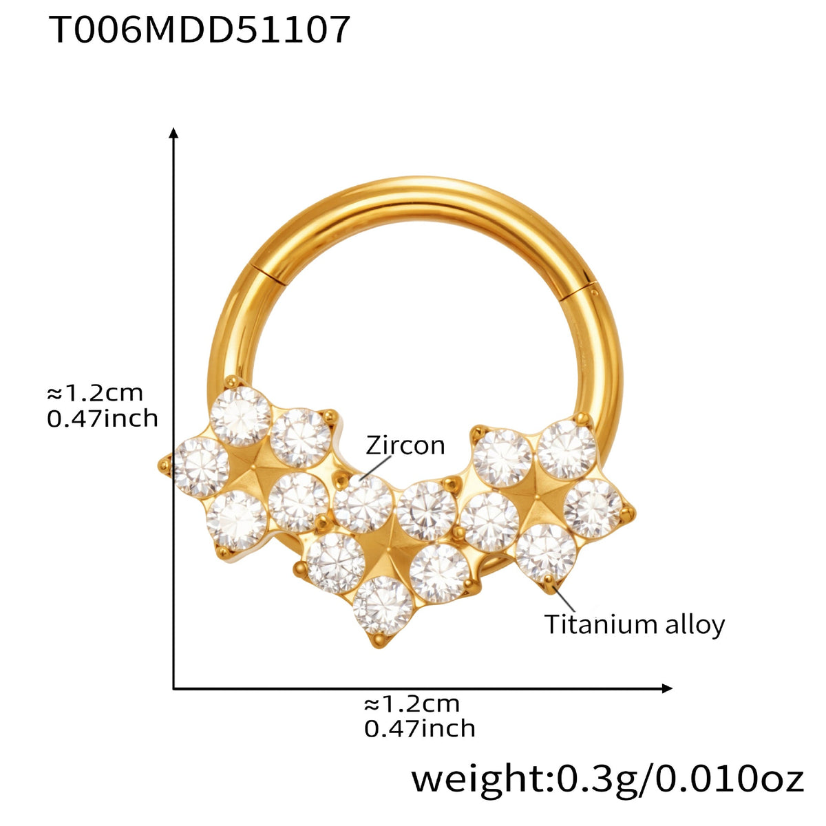 D관 - 티타늄 합금 스틸 큐빅 심리스 링 코 피어싱 [T001] 25.11-2