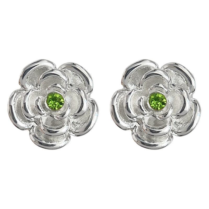 C관 - 산뜻한 다이아몬드 장식 산다화 은침 귀걸이 [3635] 24.03-4