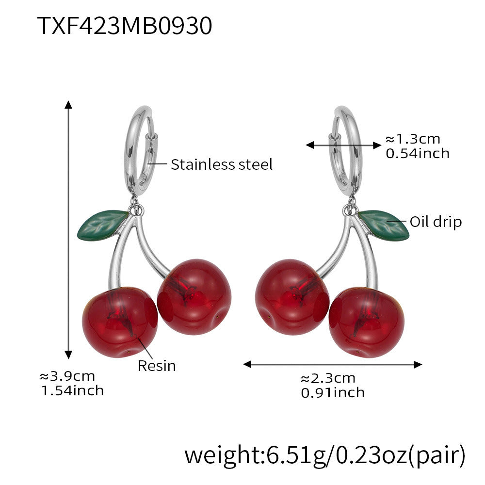 D관 - 스테인리스 스틸 체리 과일 펜던트 목걸이 귀걸이 [TXP423-TXF423] 25.10-2