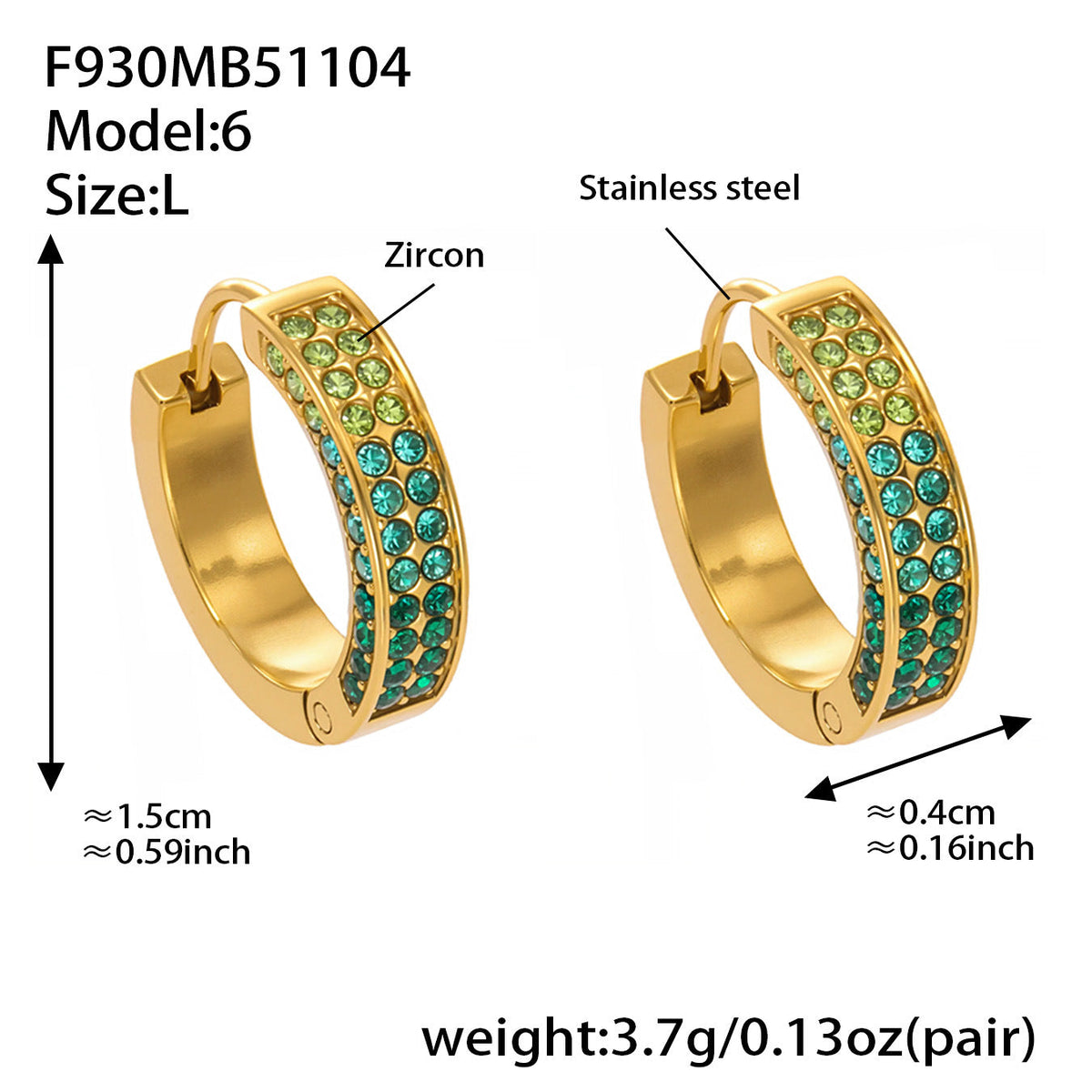 D관 - 스테인리스 컬러 큐빅 18K 도금 후프 링 귀걸이 [F930] 25.11-2