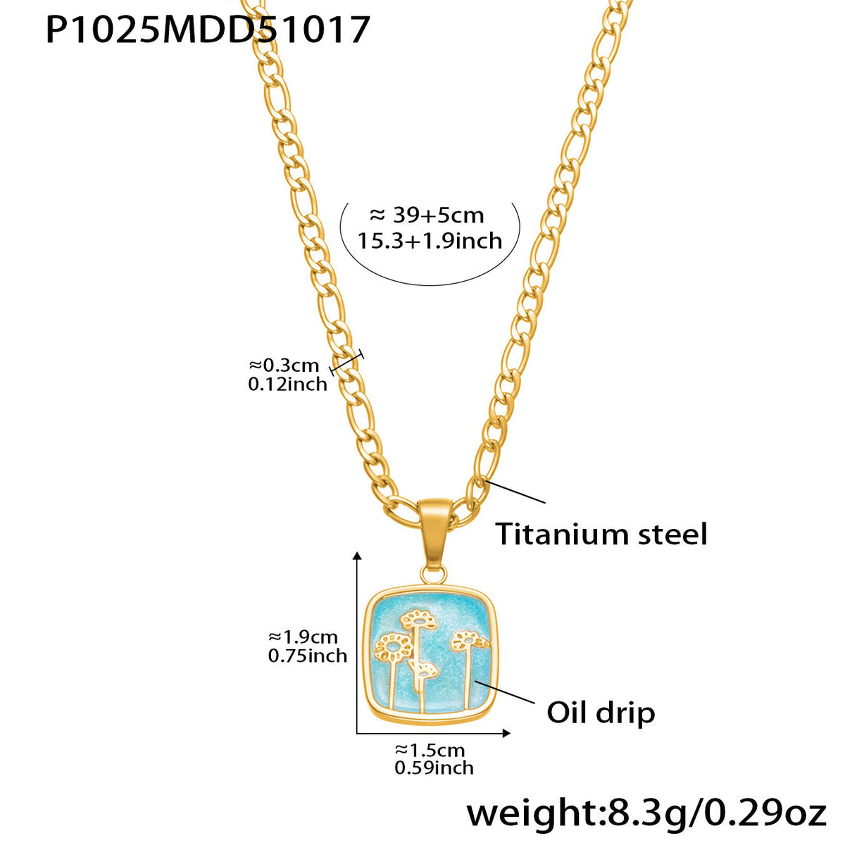 D관 - 18K 도금 스테인리스 스틸 큐빅 자물쇠 스퀘어 펜던트 목걸이 [P1322] 25.10-4