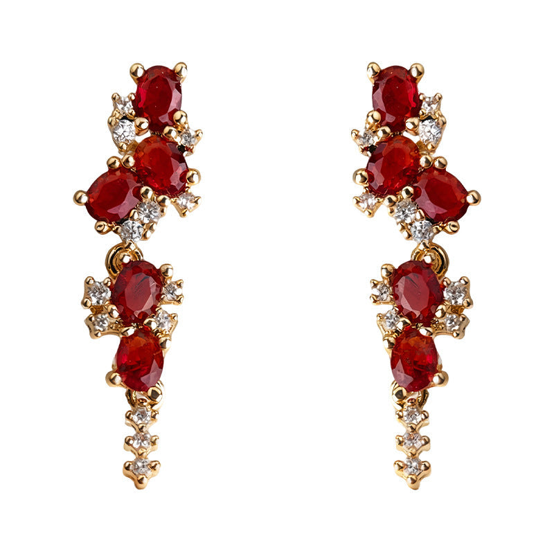 C관 - 레드 큐빅 롱태슬 밀이삭 925 은침 귀걸이 [7196] 25.12-1