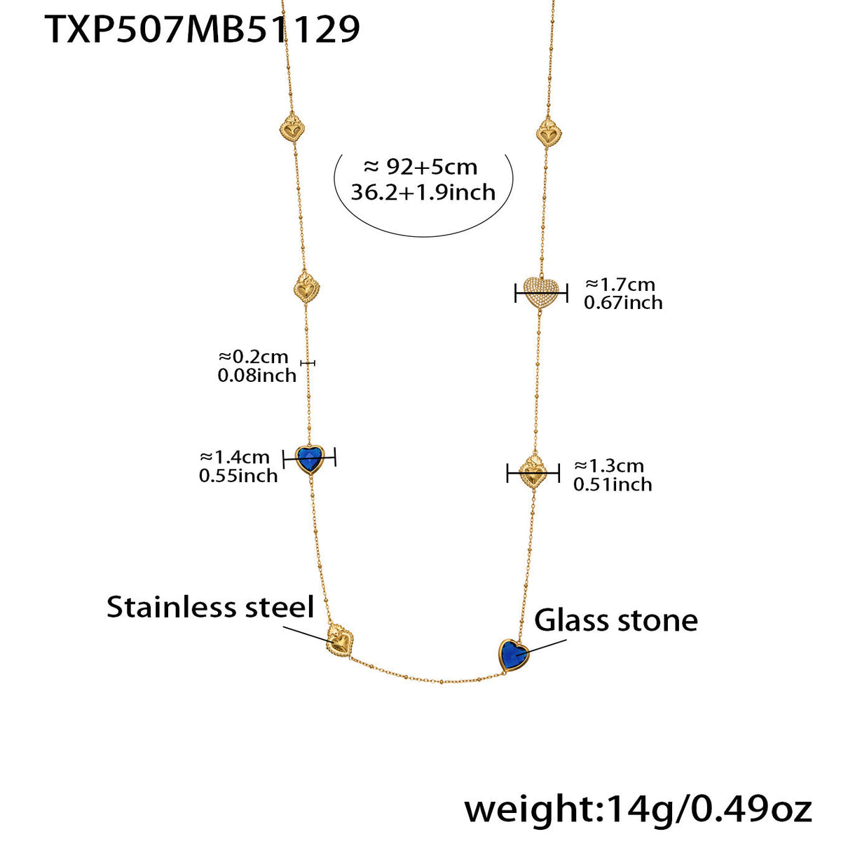 D관 - 스테인리스 스틸 하트 글라스 스톤 큐빅 18K도금 귀걸이 목걸이 [TXF507] 25.12-1