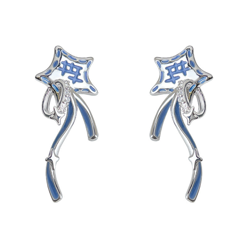 C관 - 925 은침 별 리본 디자인 큐빅 귀걸이 [6868] 25.10-1