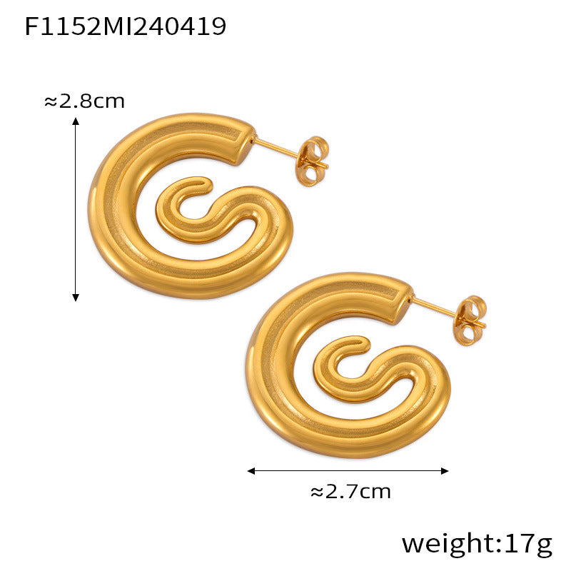 D관 - 금속 니치 유니크 C형 기하학 귀걸이 티타늄 스틸 도금 디자인 귀걸이 [F1152-65] 24.04-4