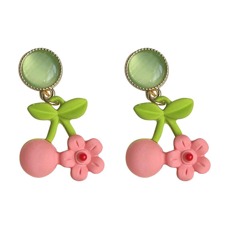 C관 - 산뜻한 유리 묘안석 꽃 벚꽃 은침 귀걸이 [3650] 24.03-4