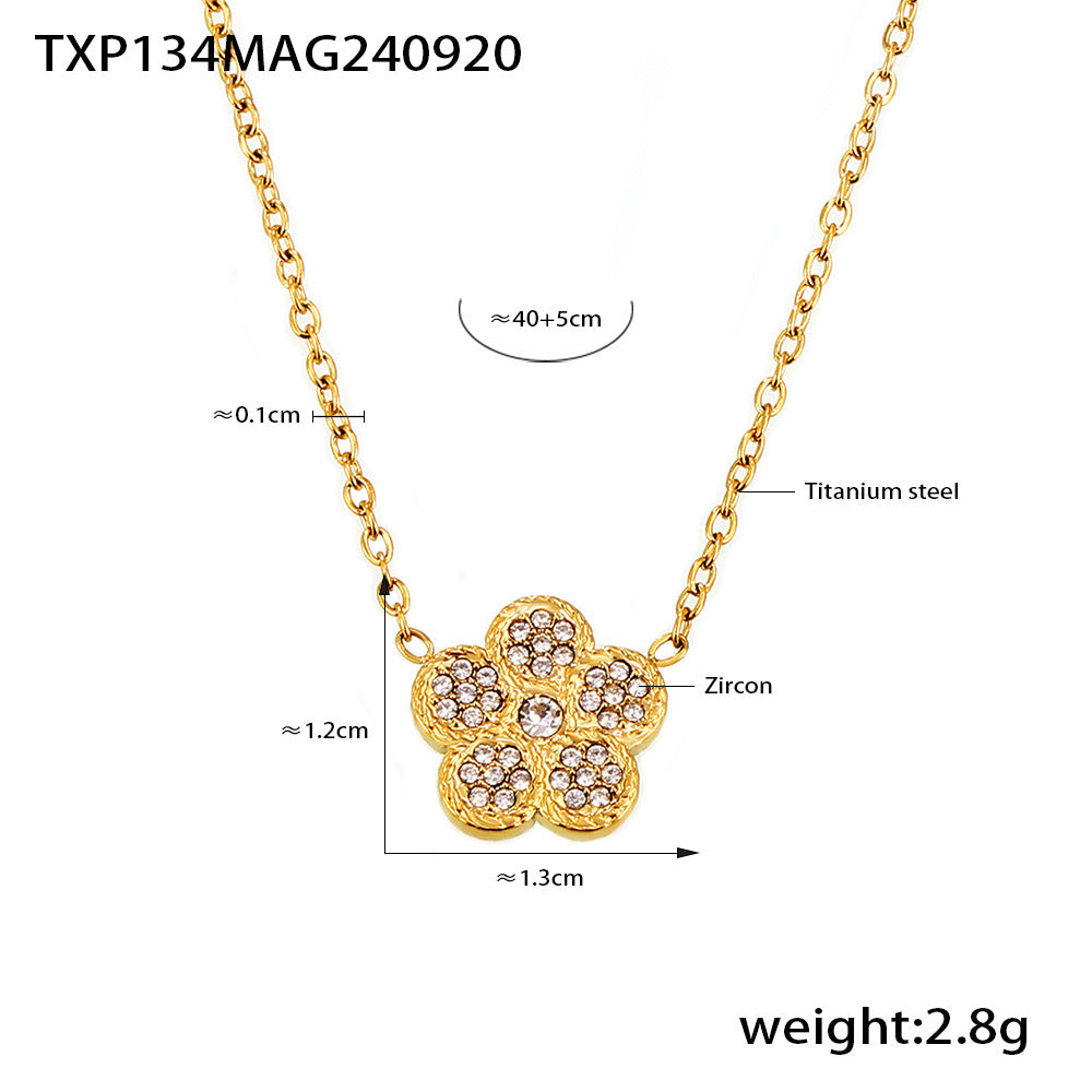 D관 - 플라워 큐빅 티타늄 스틸 PVD 도금 팔찌 이중 목걸이 [TXP134-TXE134-P1694] 24.09-4