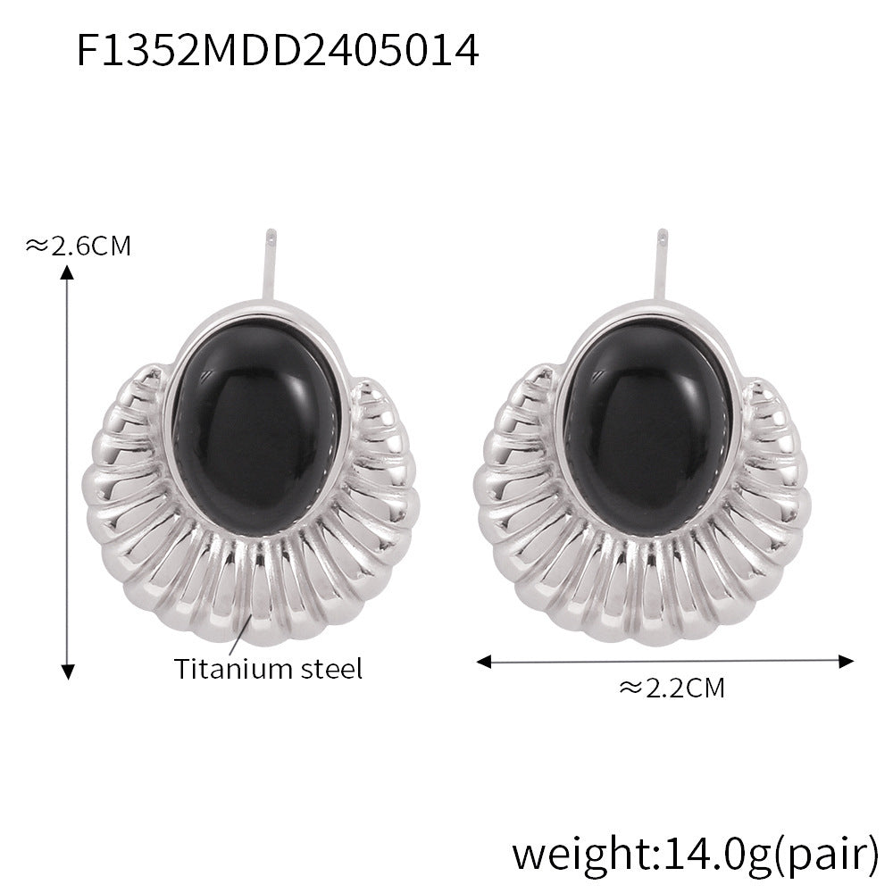 D관 - 티타늄 스틸 비정형 흑마노 텍스처 디자인 알러지 방지 귀걸이 [F1352-4] 24.05-4