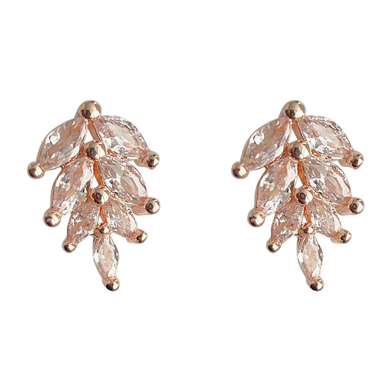 C관 - 밀 이삭 미니 큐빅 간결한 패셔너블한 은침 귀걸이 [3735] 24.04-1