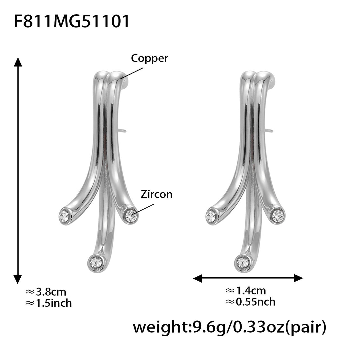 D관 - 미니 큐빅 물줄기 나무가지 모양 귀걸이 [F811] 25.11-1
