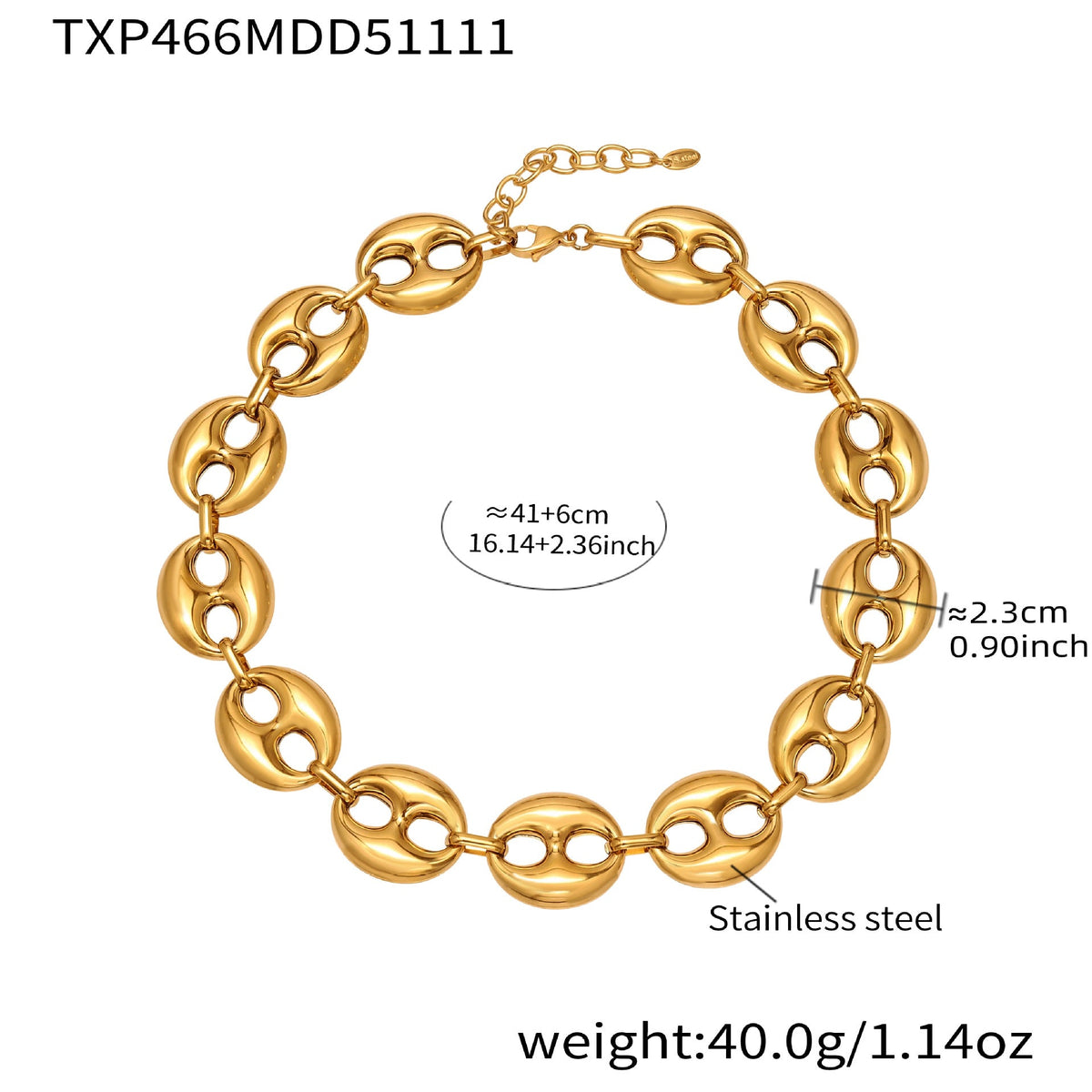 D관 - 타원형 돼지코 모양 체인 18K 도금 스테인리스 목걸이 팔찌 [TXP466] 25.11-3