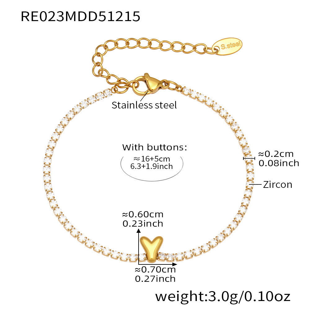 D관 - 스테인리스 스틸 18K 도금 알파벳 큐빅 팔찌 [RE023] 25.12-3