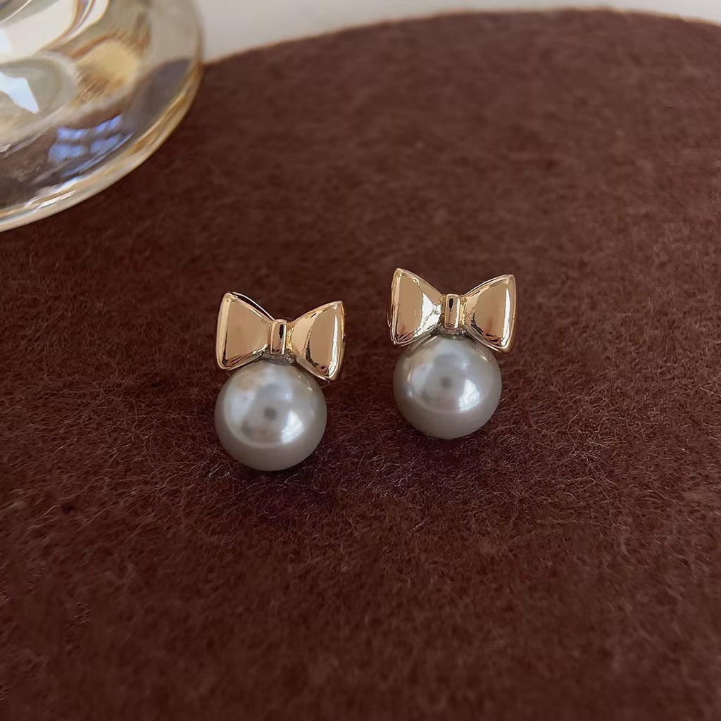 C관 - 고급스러운 글라스 진주 리본 14K 도금 은침 귀걸이 [3847-3848] 24.04-3