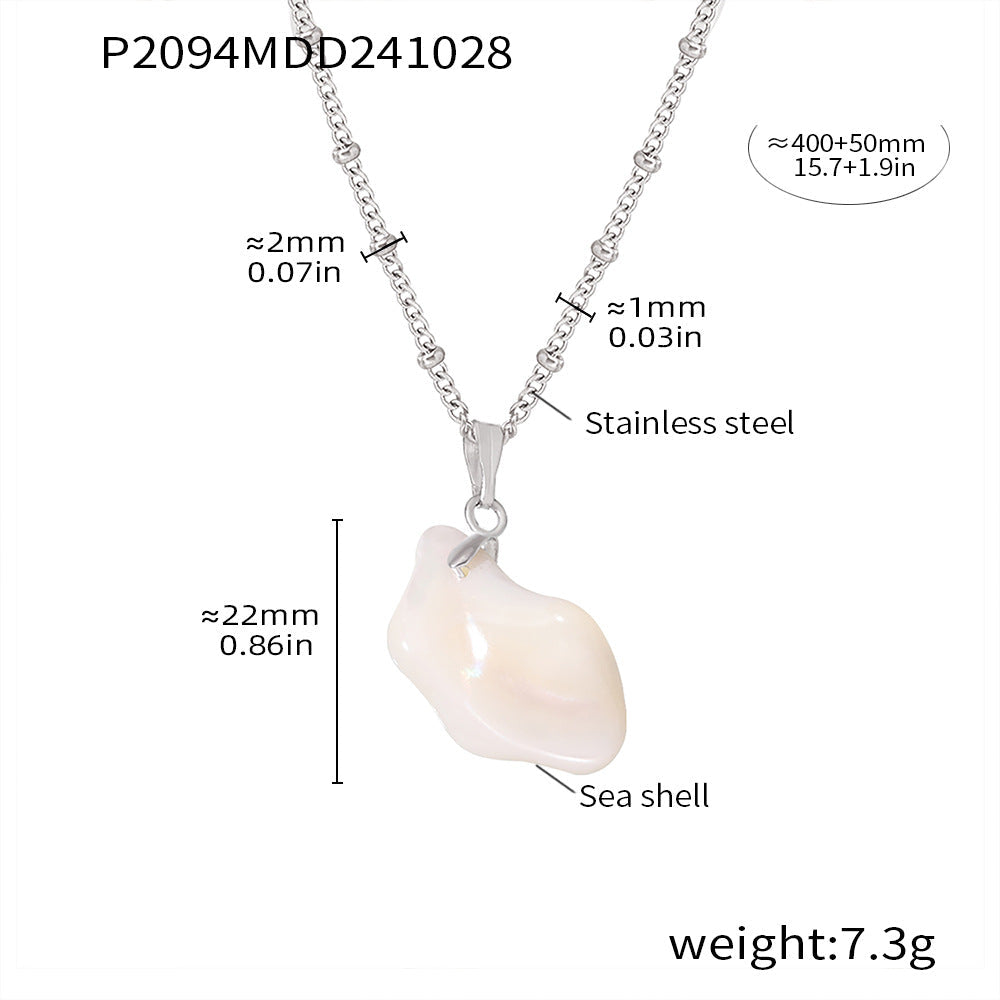 D관 - 화이트 쉘 비정형 펜던트 해양 감성 캐주얼 럭셔리 스테인리스 스틸 목걸이 [P2094-P2095] 24.11-1