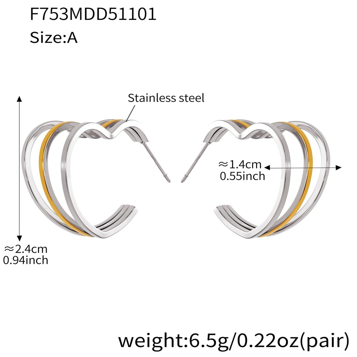 D관 - 스테인리스 18K 도금 레이어 하트 트위스트 귀걸이 [F753] 25.11-1