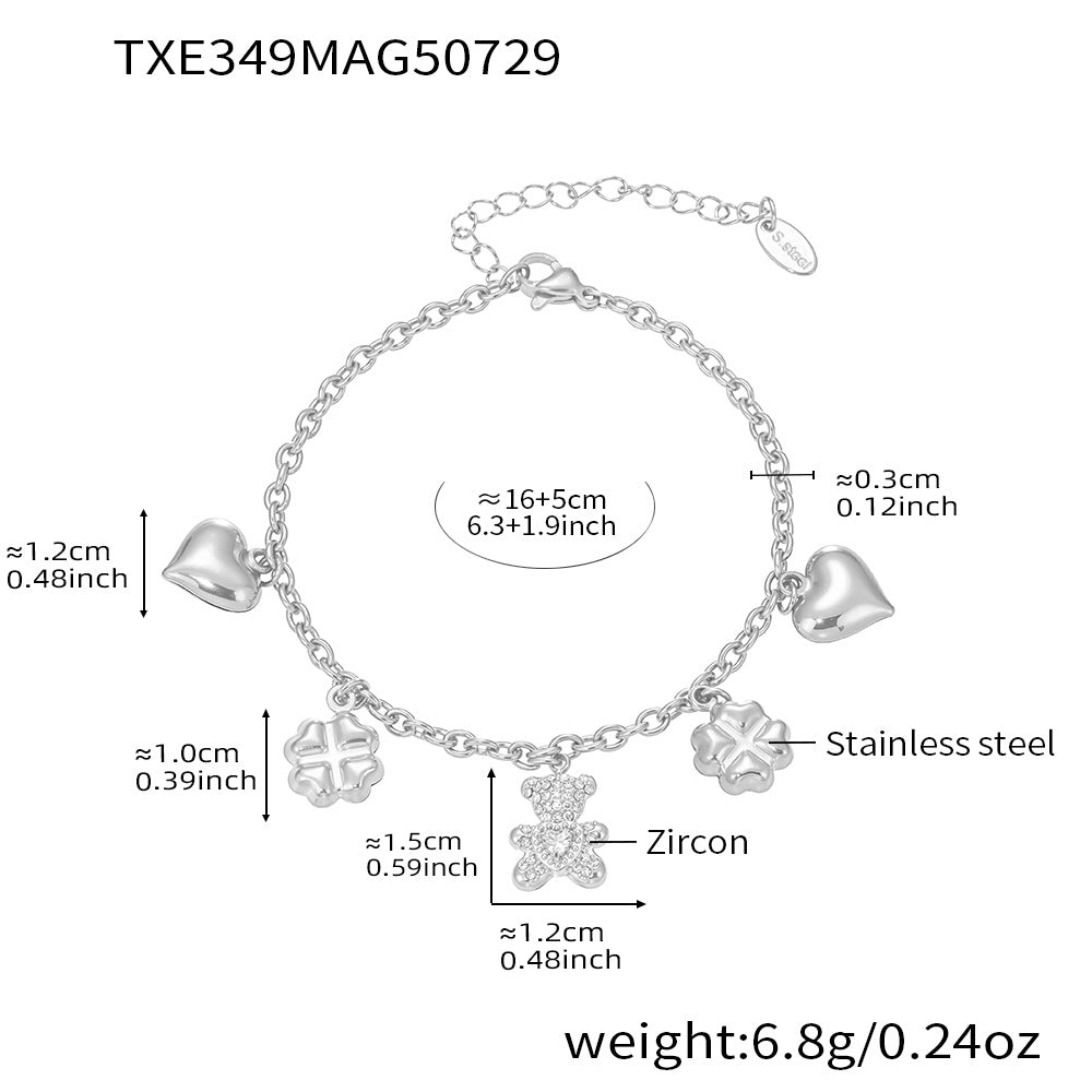 D관 - 18K 도금 곰 하트 네잎클로버 스테인리스 스틸 목걸이 팔찌 [TXP349-TXE349] 25.08-2