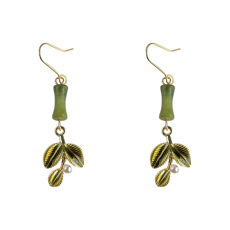 C관 - 천연석 대나무잎 모양 14K 도금 핸드메이드 디자이너 귀걸이 [3869] 24.04-4