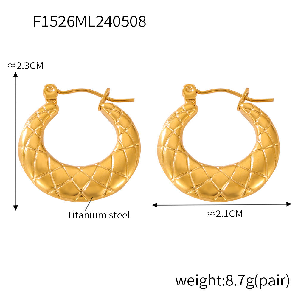 D관 - 티타늄 스틸 18K 도금 다이아몬드 패턴 프렌치 라운드 귀걸이 [F1525-26] 24.05-3